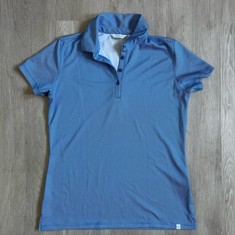 Lady Hagen Blue geometric Short Sleeve Polo collar small